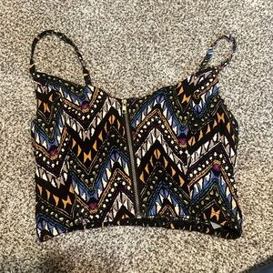 Zipper front tribal crop top